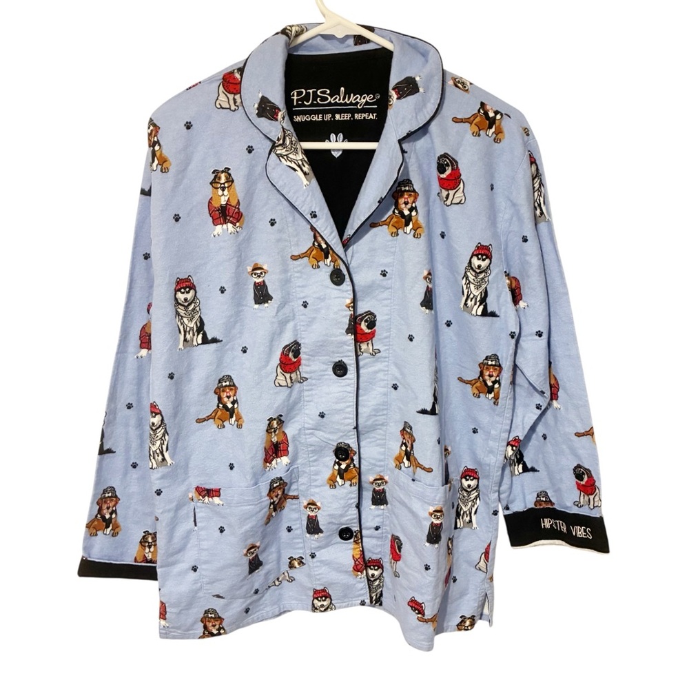 PJ Salvage Pajama Top Hipster Dogs Eyeglasses‎ Button Size XS